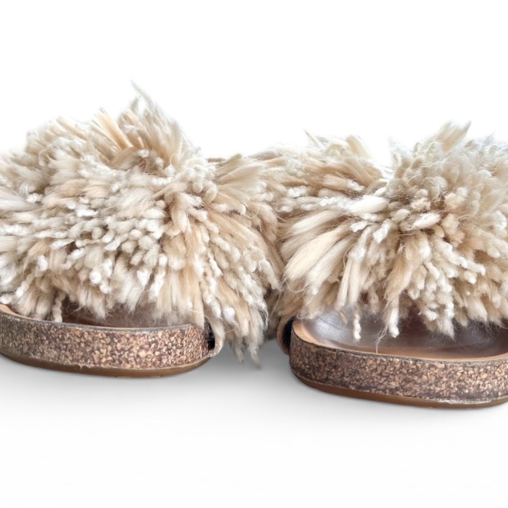 UGG Tan Cindi Yarn Fluffy Pom Pom Slides - Picture 10 of 13